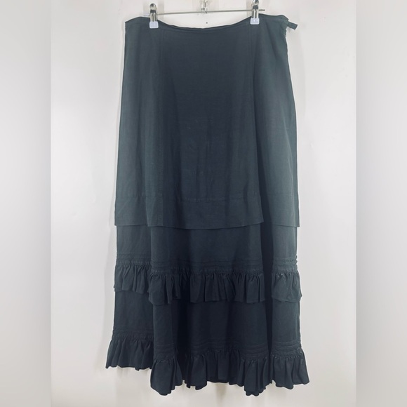 Polo Ralph Lauren Silk Linen Blend Ruffle Midi Skirt Black 8 - Picture 1 of 3